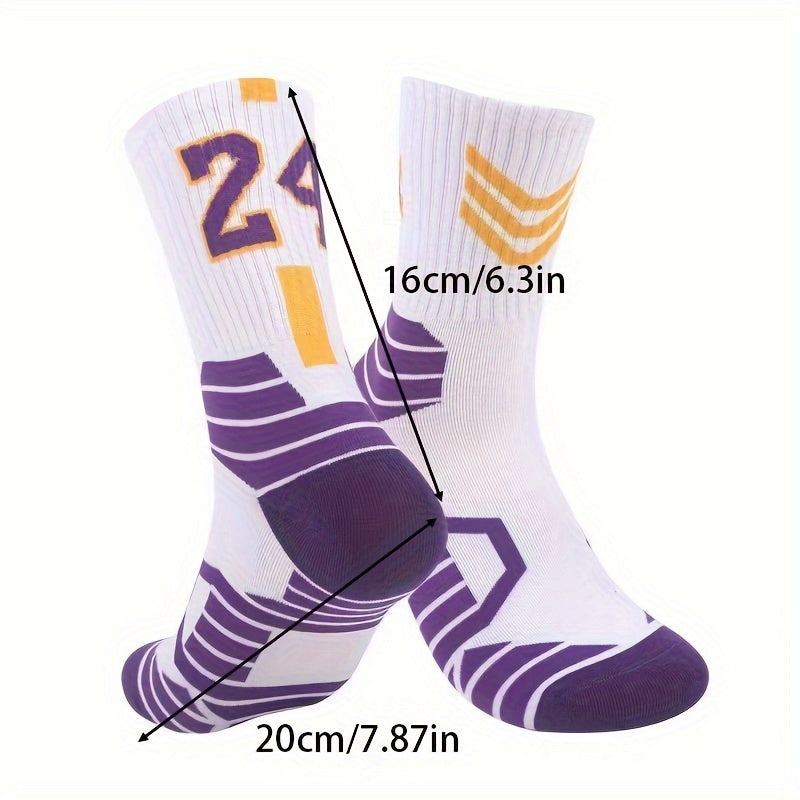 4 Pairs Of Men's Mid Crew #23/24 Sport Socks, Sweat-absorbing Comfy Breathable Socks For Men's Basketball Training, Running Outdoor Activities