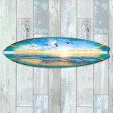 Tabla de surf al atardecer, arte costero para puerta de G. DeBrekht - Decoración costera con vida marina - 8490103HS