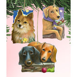 Doggie Companions Wooden Ornaments Set of 3 by Laura Seeley - Pets Dog and Cats Decor - 8100092S3-LS