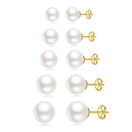 JINEAR 5 Pairs Pearl Earrings Set 14k Gold Pearl Sutd Earrings for Women Dainty Pearl Earrings Tiny Small Pearl Stud Earrings Wedding Earrings Mothers Day for Gift - Lootquake