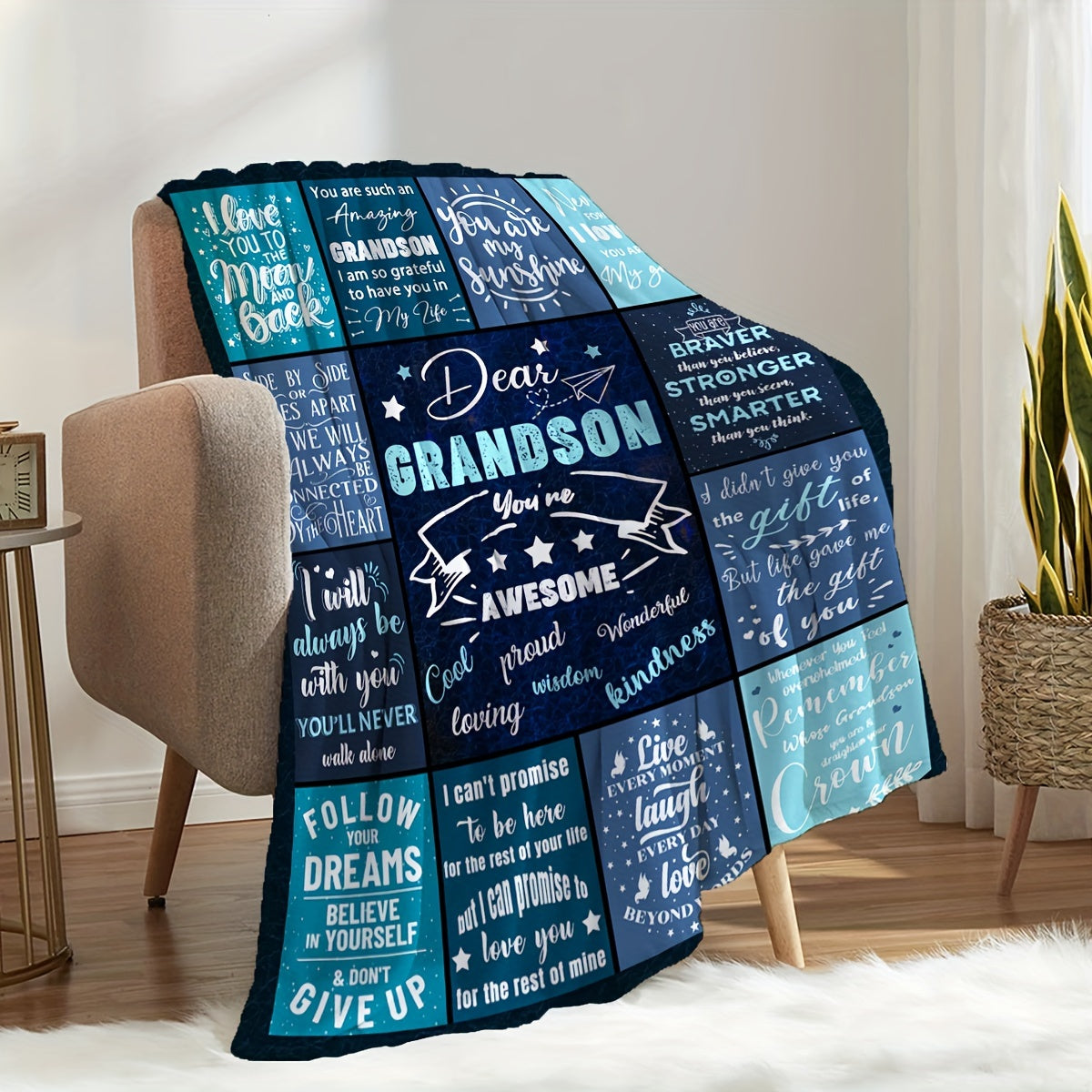 Manta estampada con una carta para mi nieto, estilo contemporáneo, suave y acogedora, ideal para sofá cama de viaje, decoración para oficina y hogar, ideal como regalo de cumpleaños, disponible para todas las estaciones.