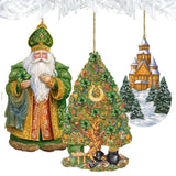 Papá Noel de todo el mundo - Papá Noel de inspiración irlandesa - Juego de 3 adornos de madera de G. DeBrekht - Decoración navideña de Papá Noel y muñeco de nieve - 8091306S3