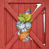 Cat Lovers Welcome Sign Cats Comfort Zone in a Pot Door Wreath - Handmade Gift for Porch Decor by Susan Winget - 8471214H-SW
