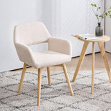 Desk Chair No Wheels Vanity Chair Makeup Chair Comfy Accent Chair for Living Dining Room Bedroom Home Office Mid Century Modern Upholstered Arm Chair Sofa Chair (Beige, 1)