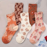 5 pares de calcetines con estampado floral, cómodos y transpirables, de tubo medio, para mujer.