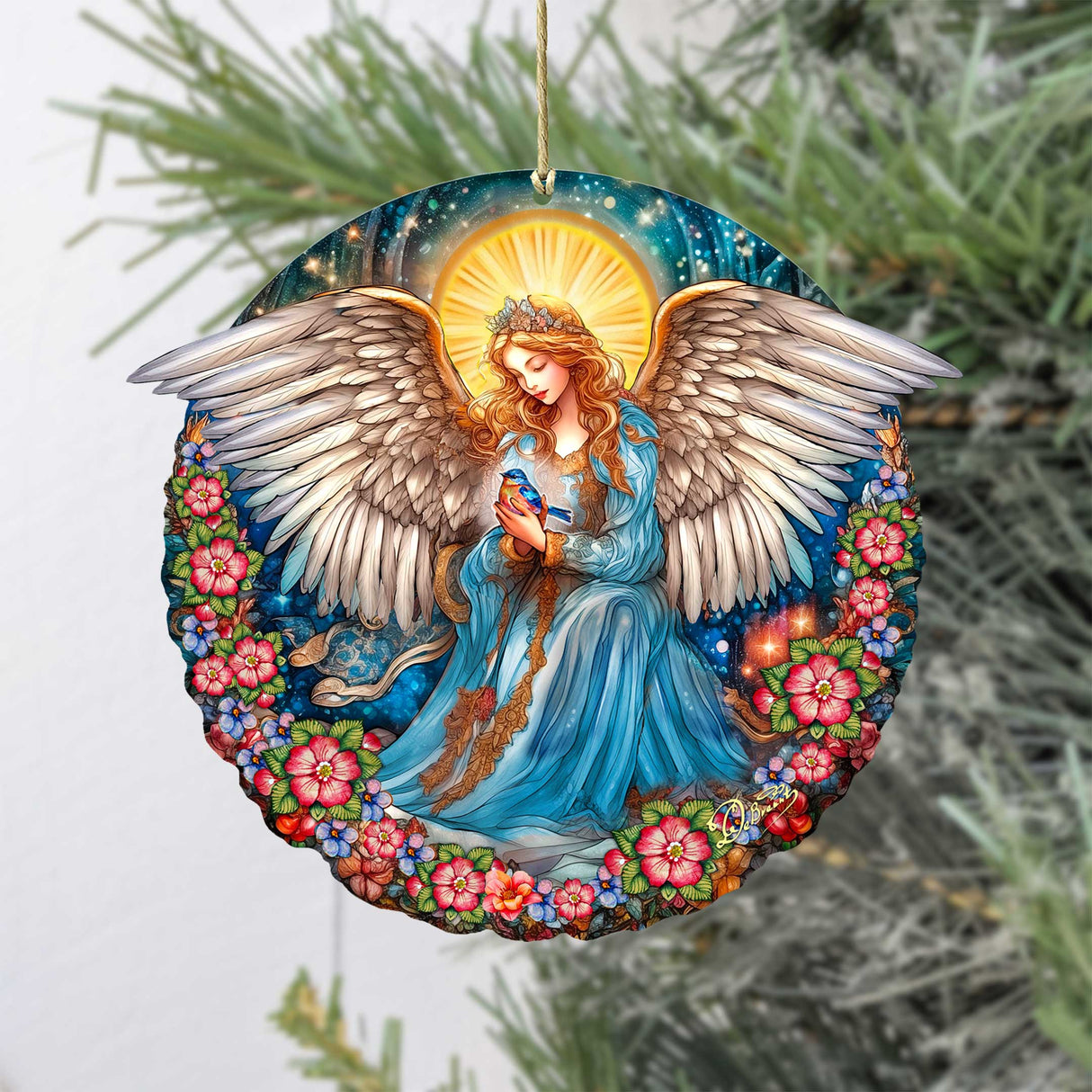 Adornos navideños de madera del Ángel de la Guarda de la Serenidad de G. DeBrekht - Decoración navideña para la Natividad - 8652806