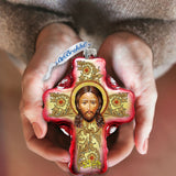 Jesus Face Cross Glass Ornament by G. DeBrekht - Nativity Holiday Decor - 758-006