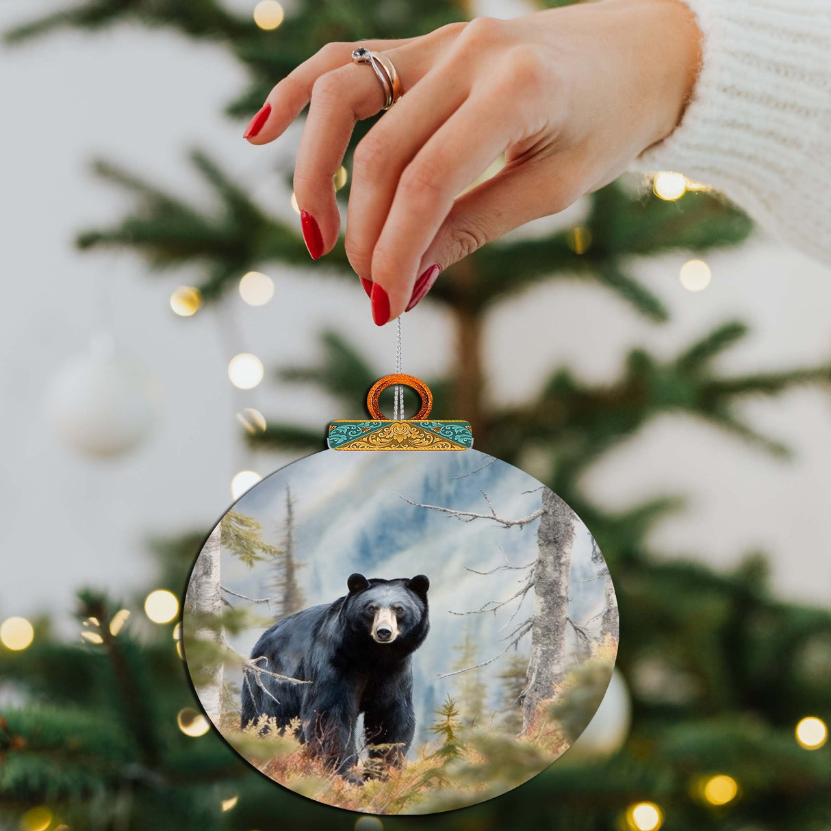 Adornos de madera "Viaje del oso negro de Alaska" de G.Debrekht - Decoración navideña con temática de vida silvestre - 870072