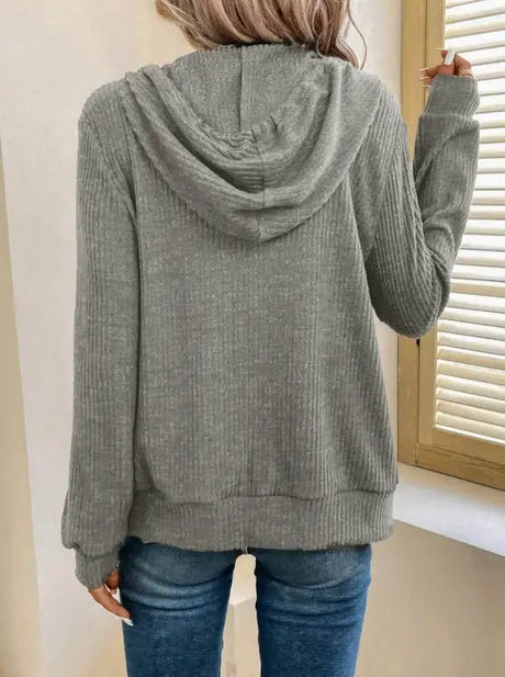 Women's Solid Color Hooded Zipper Fashionable Hoodie - Lootquake