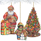 Papá Noel de todo el mundo - Papá Noel de inspiración afroamericana - Juego de 3 adornos de madera de G. DeBrekht - Decoración navideña de Papá Noel y muñeco de nieve - 8091310S3