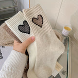 Lot de 3/5 paires de chaussettes côtelées à motif cœur, chaussettes mi-hautes confortables et douces, bas et collants pour femmes