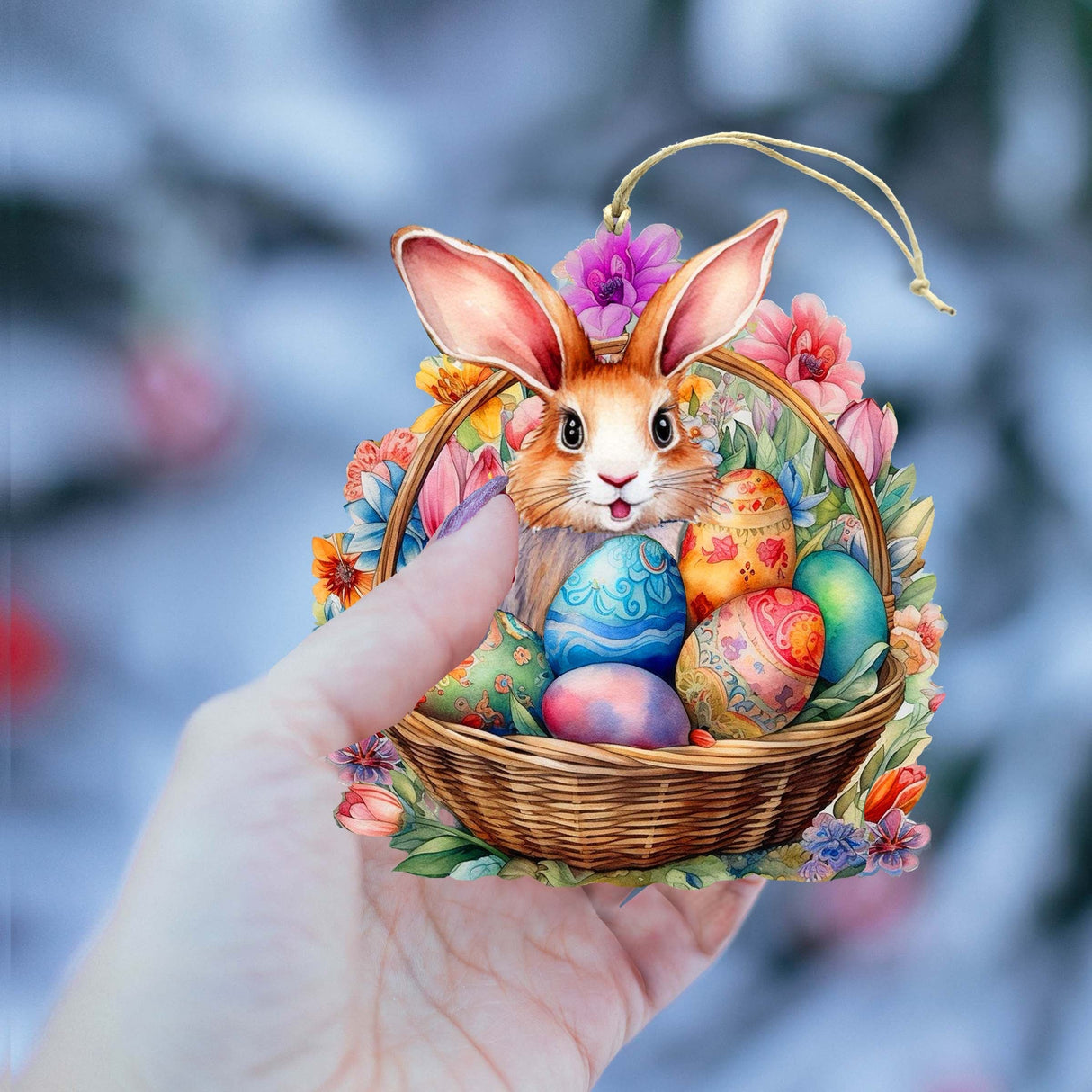Bunny in a Basket Wooden Ornaments by G. DeBrekht Easter Spring Decor - 8652764