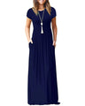 MISFAY Women Short Sleeve Loose Plain Maxi Dresses Casual Long Dresses Pockets(Navy BlueS) - Lootquake