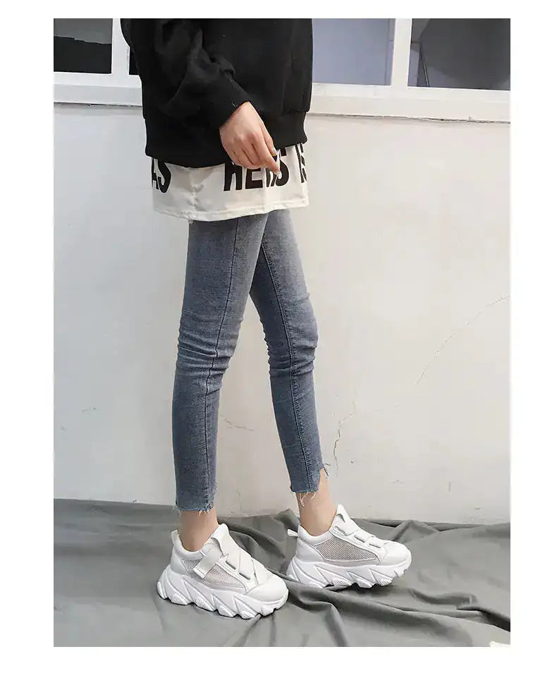 Velcro Platform Sneakers, Dad Shoes, White Casual Shoes - Lootquake