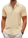 COOFANDY Mens Casual Linen Shirts Button Up Shirts Short Sleeve Shirts Beach Wedding Dress Shirts Regular Fit Shirts Beige - Lootquake