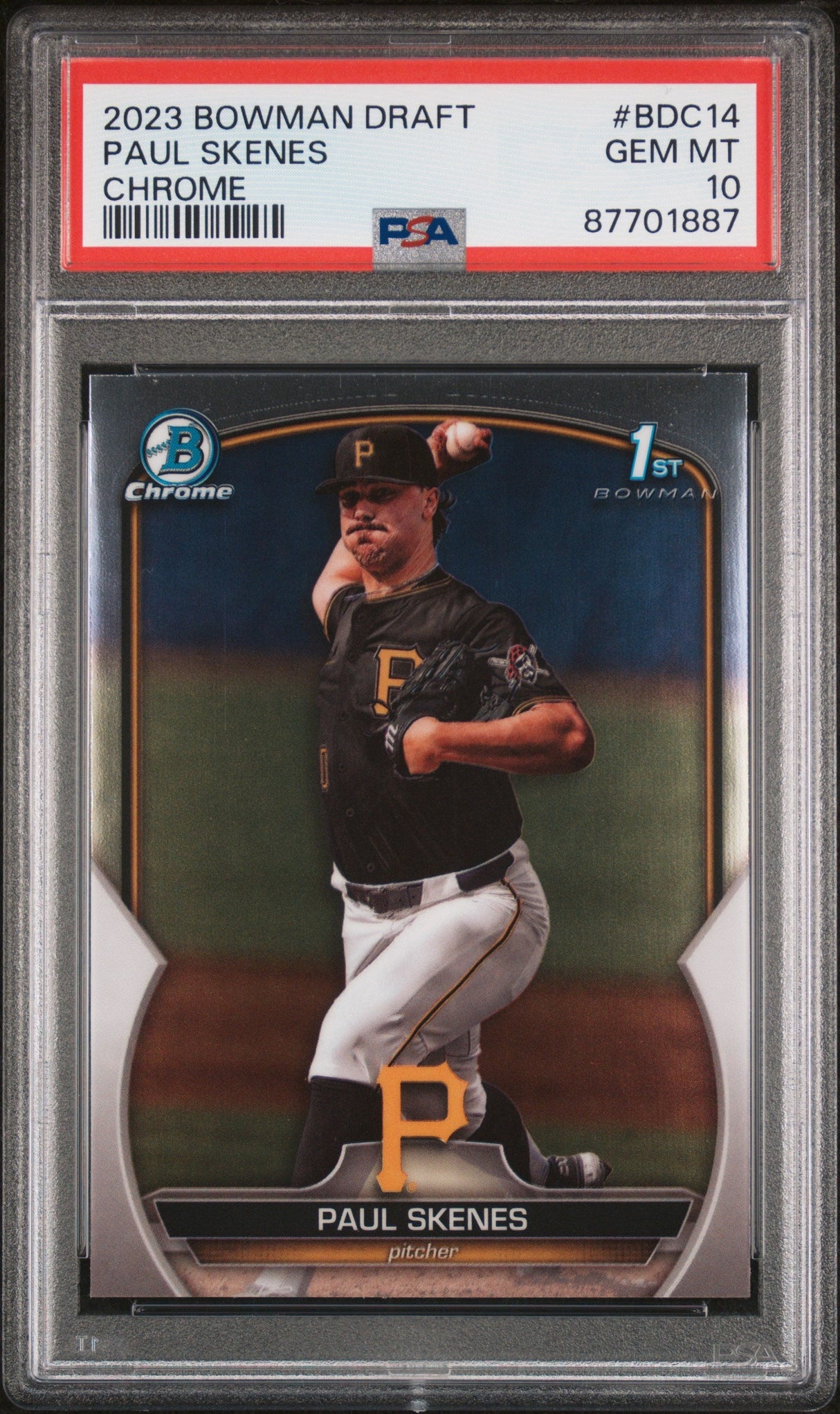 Tarjeta de béisbol de Paul Skenes #BDC14, cromada, de novato, con calificación Topps Bowman Draft 2023, PSA 10 Gem Mint