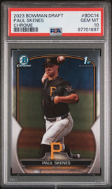 Tarjeta de béisbol de Paul Skenes #BDC14, cromada, de novato, con calificación Topps Bowman Draft 2023, PSA 10 Gem Mint