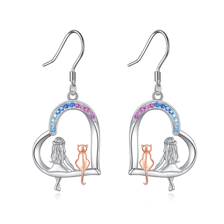 Cat Earrings 925 Sterling Silver Cat Drop Dangle Earrings Jewelry for Women (cat earrings) - Lootquake