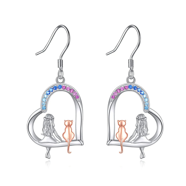 Cat Earrings 925 Sterling Silver Cat Drop Dangle Earrings Jewelry for Women (cat earrings) - Lootquake