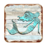 Mermaid Coastal Wooden Cork Coasters Gift Set of 4 by Nature Wonders - Coastal Sea-Life Decor - 8198514-9C-S4