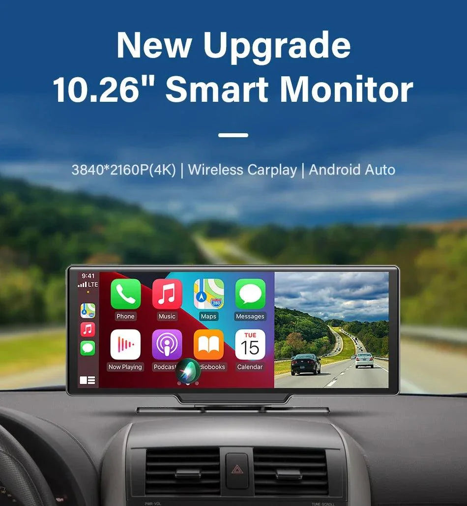 4K 10.26'' Mirror Dash Cam w/ Carplay & Android Auto