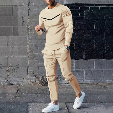 Round Neck Long Sleeve T-shirt Trousers Suit Men - Lootquake