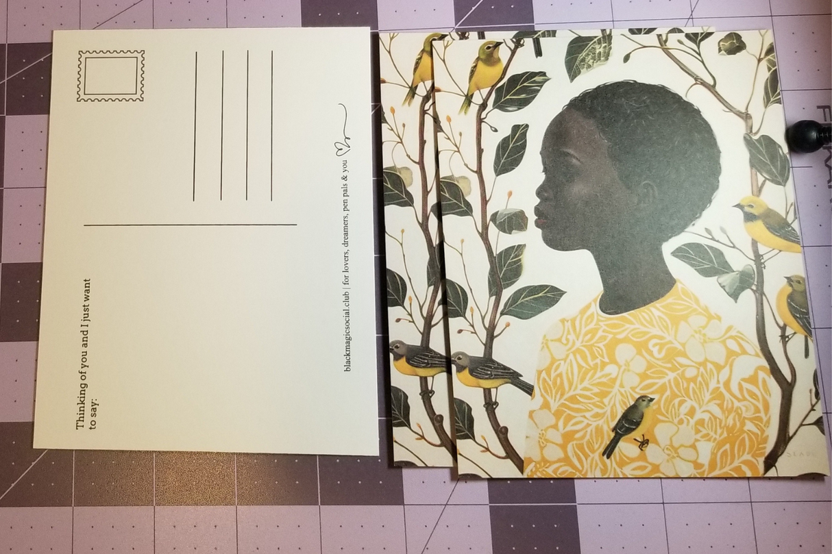 Black Girl Art Postcard - Of Bird and Bloom - Botanical Elegance