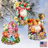 Gnomes Wooden Ornaments Set of 3 by Gelsinger - Christmas Santa Snowman Decor - 8461060-S3-DG
