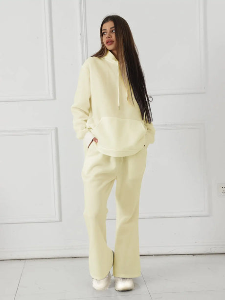 Women's Fashionable Casual Solid Color Long Sleeved Sweatshirt Set - Lootquake