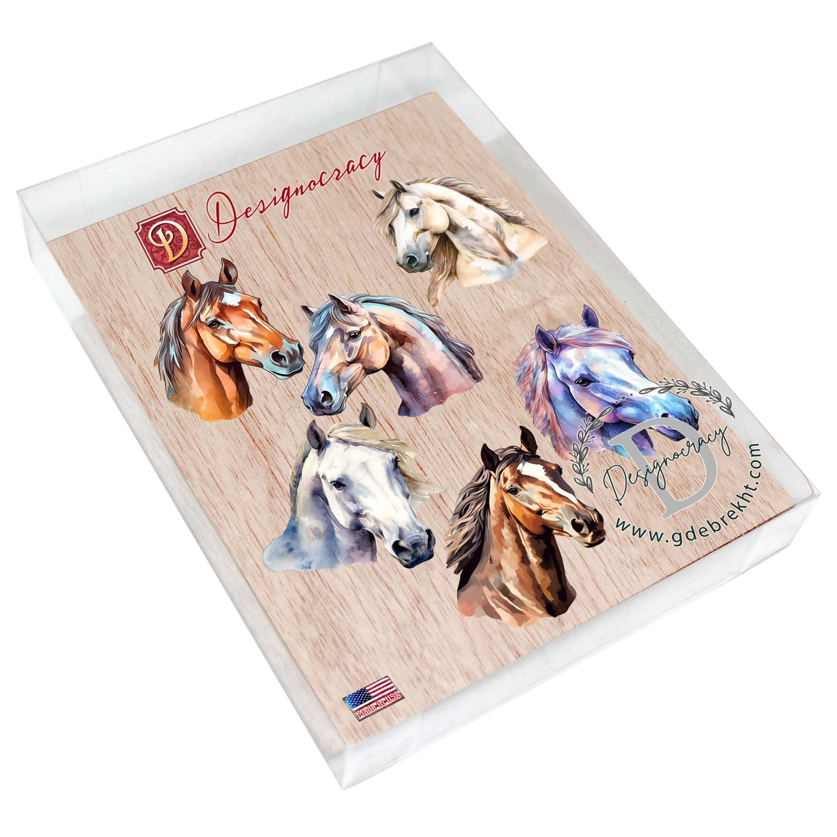 Juego de 6 imanes decorativos de madera con caballos de G. Debrekht - Decoración de vida silvestre - 8090039G-S6