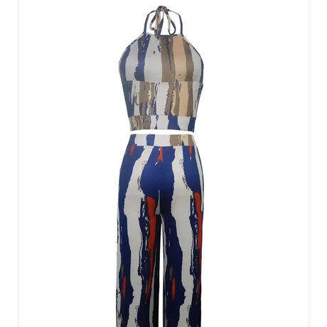 Ladies' Summer Fashion Cross Backless Square Neck Sleeveless Short Top And Daily Wide Leg Pants Set - Lootquake