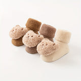 3 pares de calcetines de invierno ultrasuaves con adorables diseños de osos: cómodos, antideslizantes y cálidos para bebés y niñas. ¡Un conjunto perfecto para niños pequeños!