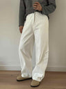 Three-dimensional Cut Pleated Washed All-match Matchet Pants White Unifrom Casual Jeans - Lootquake