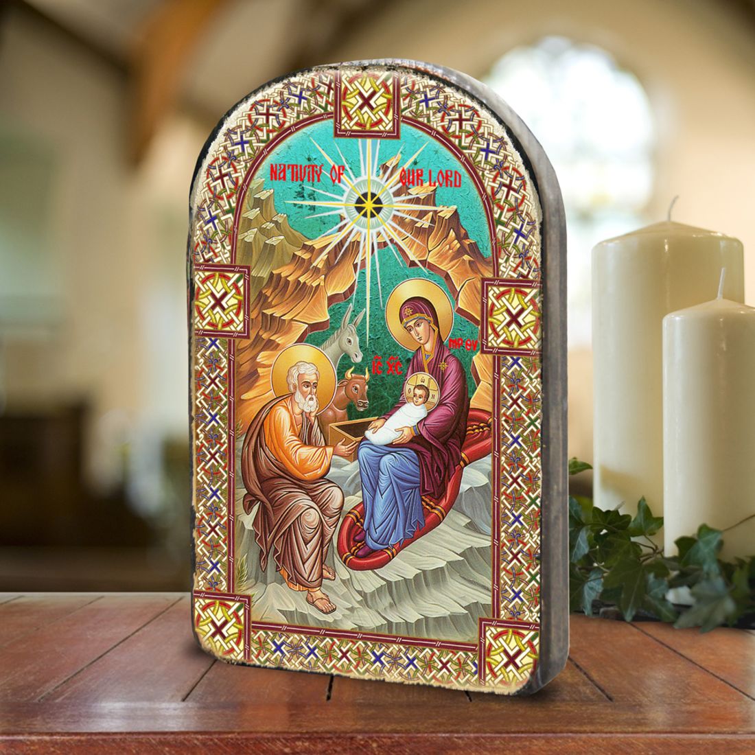 Orthodox Nativity Wooden Gold Plated Religious Christian Sacred Icon - Inspirational Icon Decor - 86052