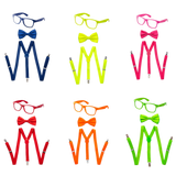Adults/Teens Neon Suspender, Bowtie, & Glasses Accessory Set