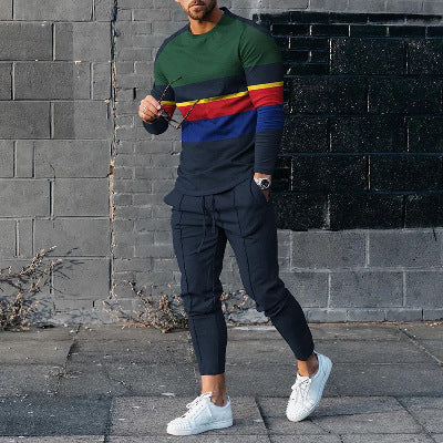 Round Neck Long Sleeve T-shirt Trousers Suit Men - Lootquake