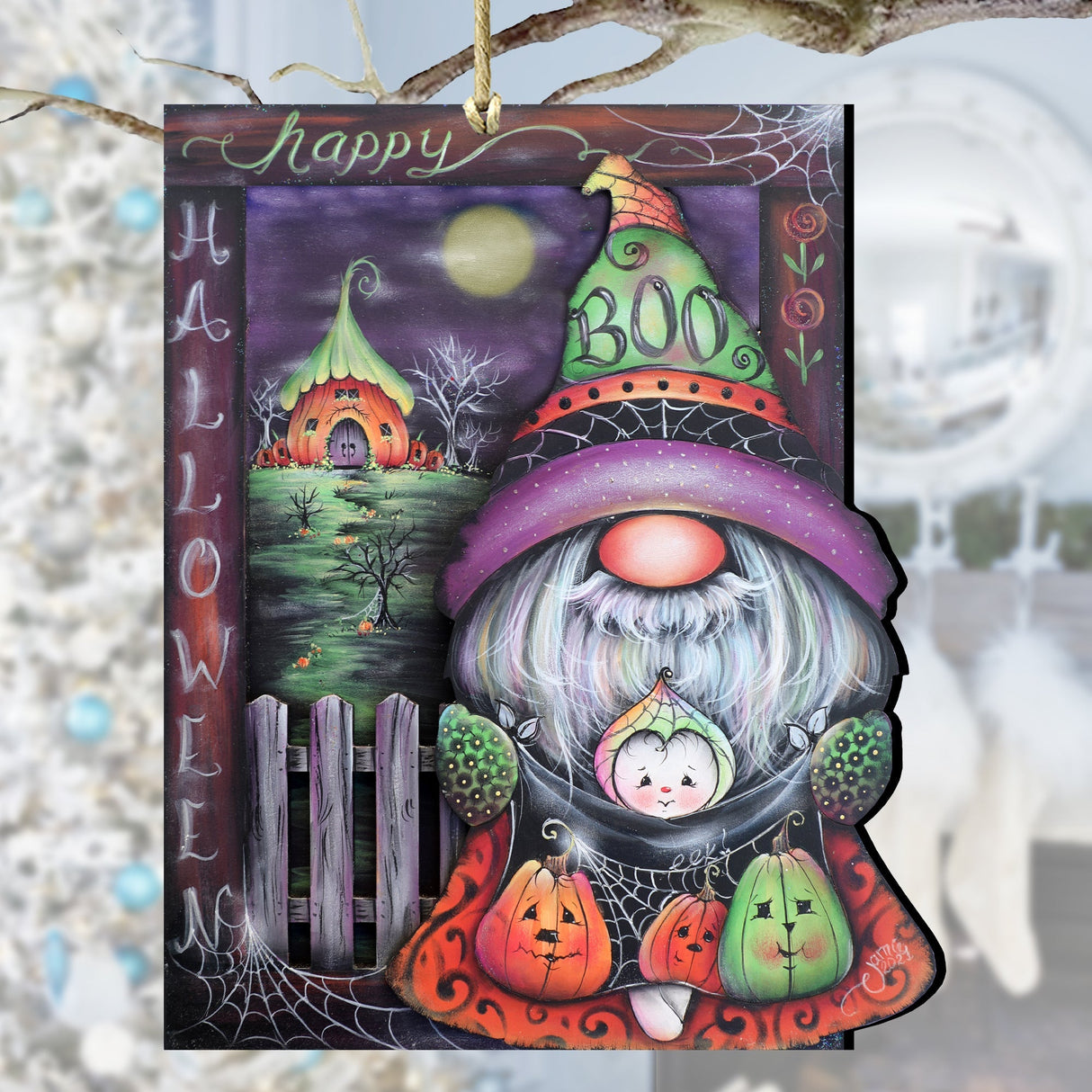 Boo Halloween Gnome Wooden Ornaments by Jamie Mills-Price Halloween Decor - 8611077-MP