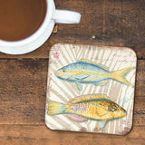 Fish Coastal Wooden Cork Coasters Gift Set of 4 by Nature Wonders - Coastal Sea-Life Decor - 8198625C-S4