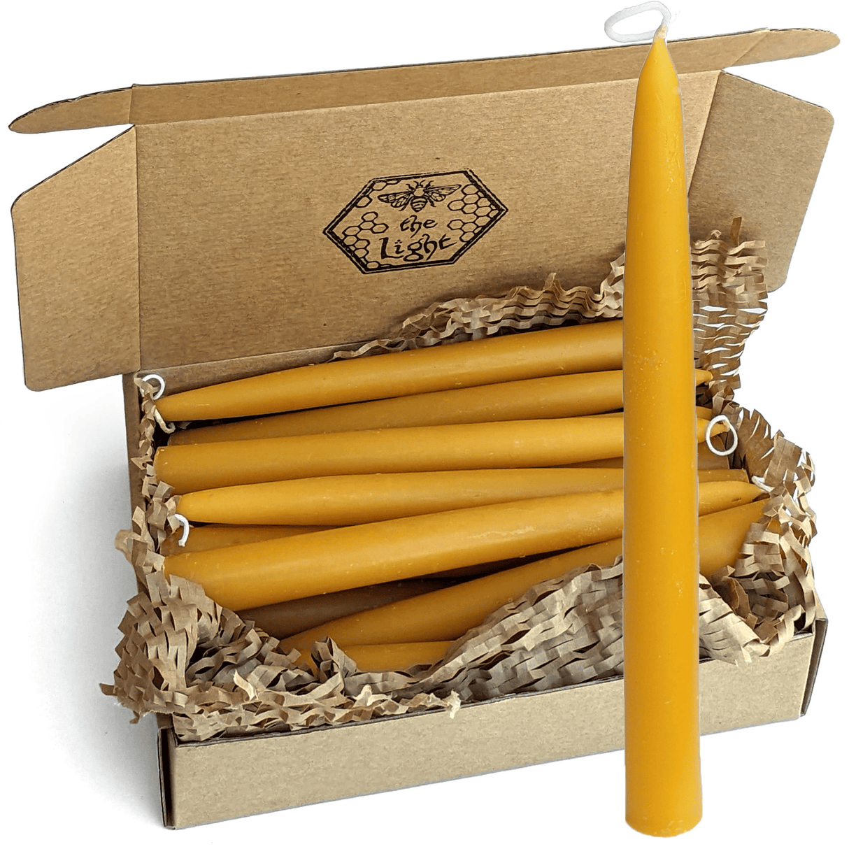 100% Pure Beeswax Taper Candles with Dipped Look - 12 Hours Each, 12 Pack, 144 Hours - USA Bees Wax - Handmade - Unscented - A ll N atural Light Honey Scent