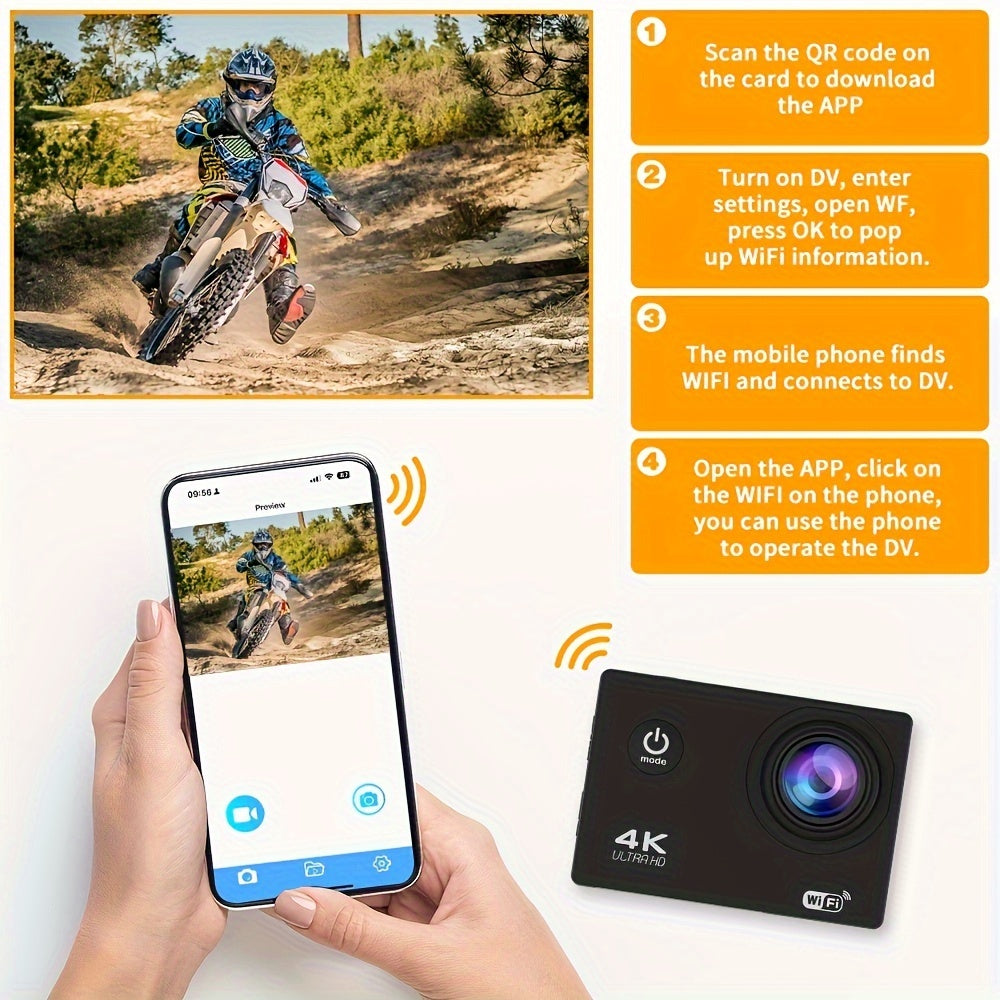 4K Ultra HD Action Camera - WiFi, 2.4GHz Wireless Wristband Remote Control, 32GB Card, Wide Angle Lens, Remote Operation - Perfect For Skiing, Mountaineering, Outdoor Sports, Gift Giving, Awaken Your Outdoor Adventure Experie