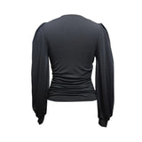 Ladies' Fashionable New Style Low Head Lantern Sleeve Pleated Top Casual V-neck Shirt - Lootquake