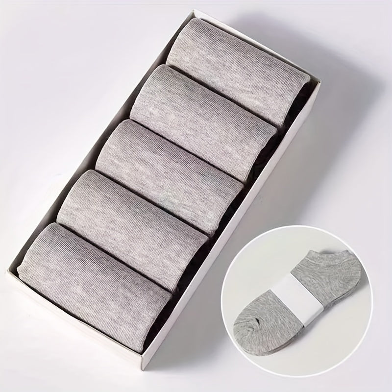 5/10/12 pares de calcetines tobilleros lisos para hombre, cómodos, transpirables, suaves y absorbentes del sudor, ideales para exteriores.