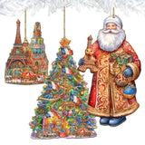 Papá Noel de todo el mundo - Papá Noel de inspiración francesa - Juego de 3 adornos de madera de G. DeBrekht - Decoración navideña de Papá Noel y muñeco de nieve - 8091303S3