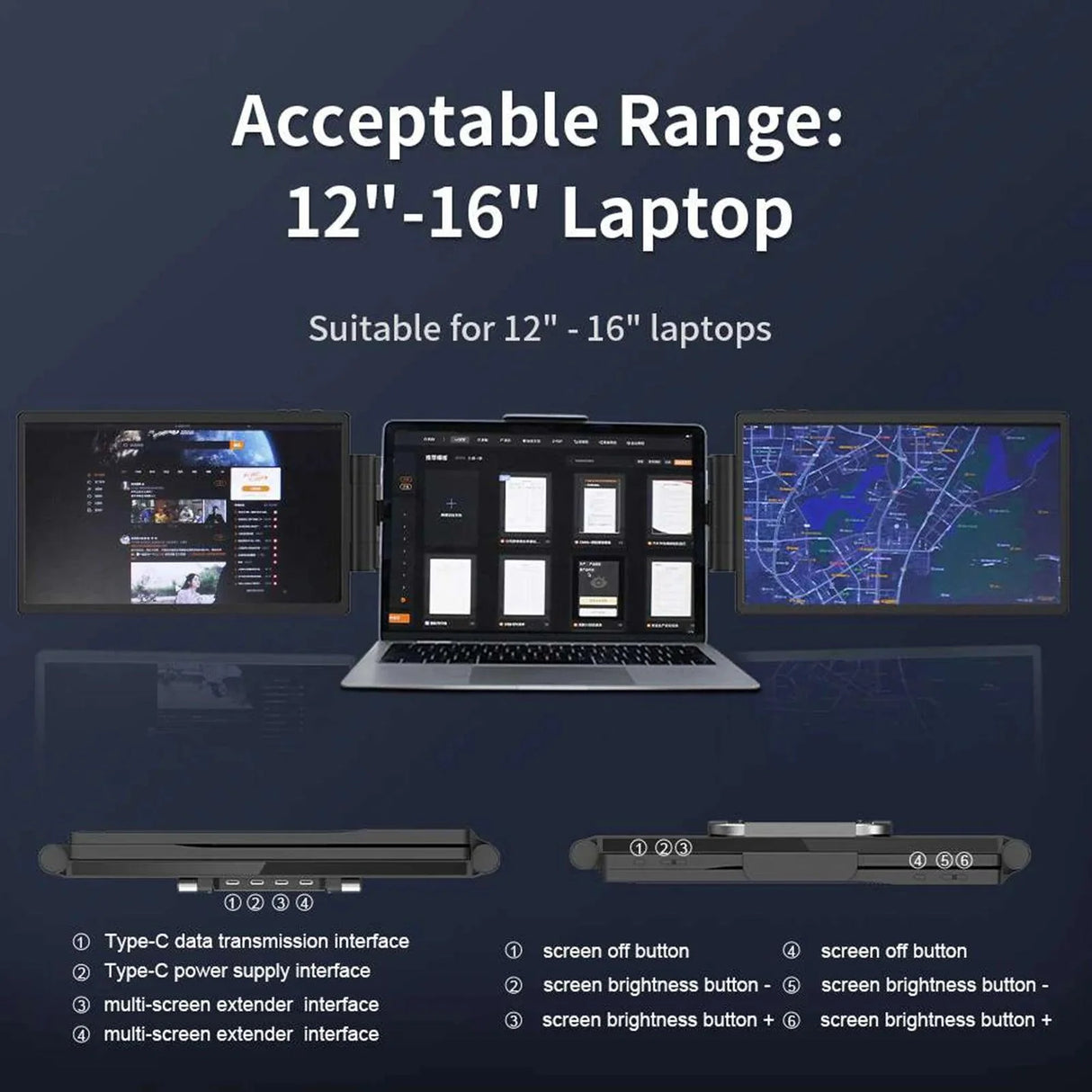 12 Inch Laptop Dual Monitor 1920*1080 HD IPS LCD Dual Monitor Screen Extender Laptops For Macbook Huawei