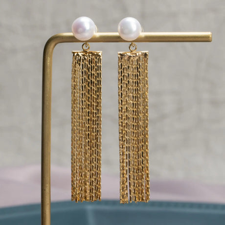 Women's Simple 14k Freshwater Pearl Geometric Tassel Earrings - Lootquake