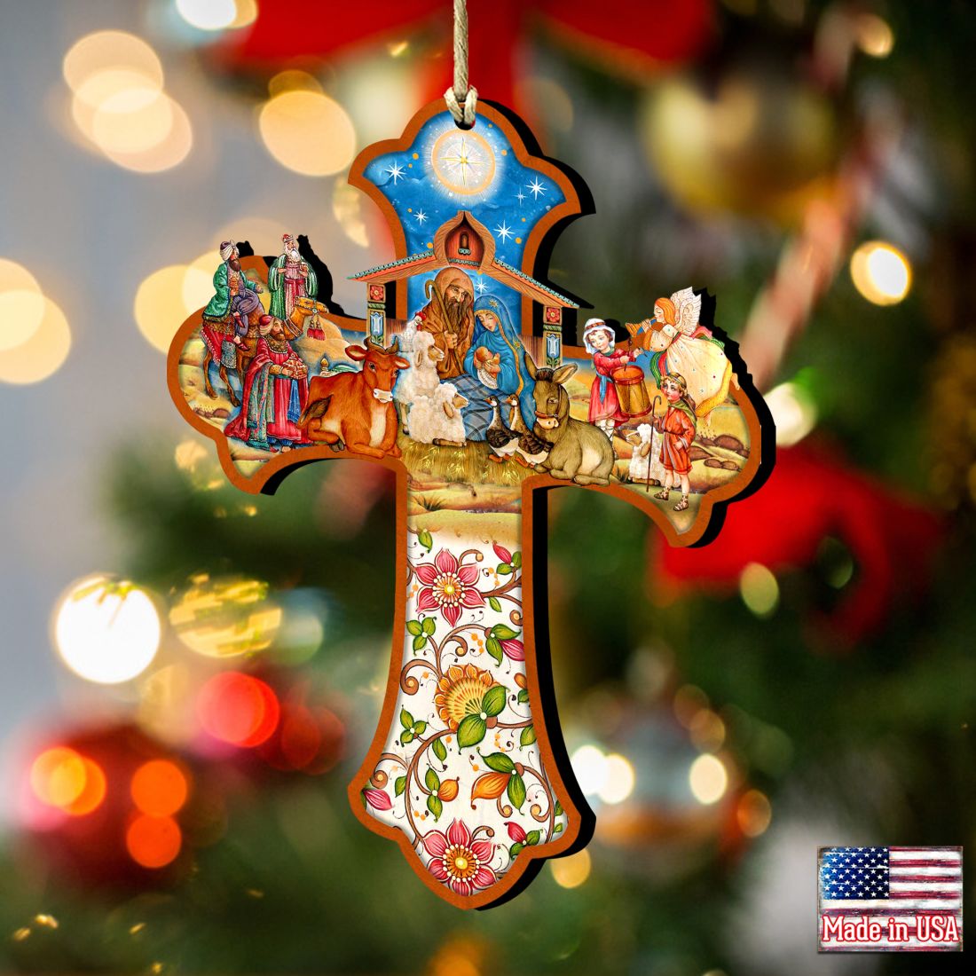 Nativity Cross Wooden Ornaments by G. DeBrekht - Nativity Holiday Decor - 8191164
