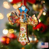 Nativity Cross Wooden Ornaments by G. DeBrekht - Nativity Holiday Decor - 8191164