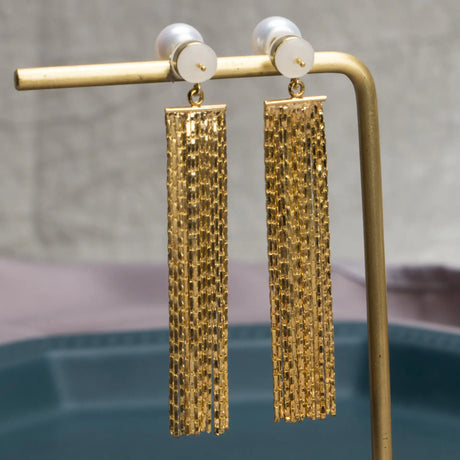 Women's Simple 14k Freshwater Pearl Geometric Tassel Earrings - Lootquake