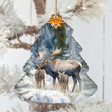 Moose Family Tree Wooden Ornaments by G.Debrekht - Wildlife Holiday Decor - 870004