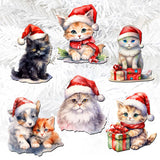 Christmas Cats Decorative Wooden Clip-on Ornaments of 6 by G. Debrekht - Christmas Decor - 8090016C-S6